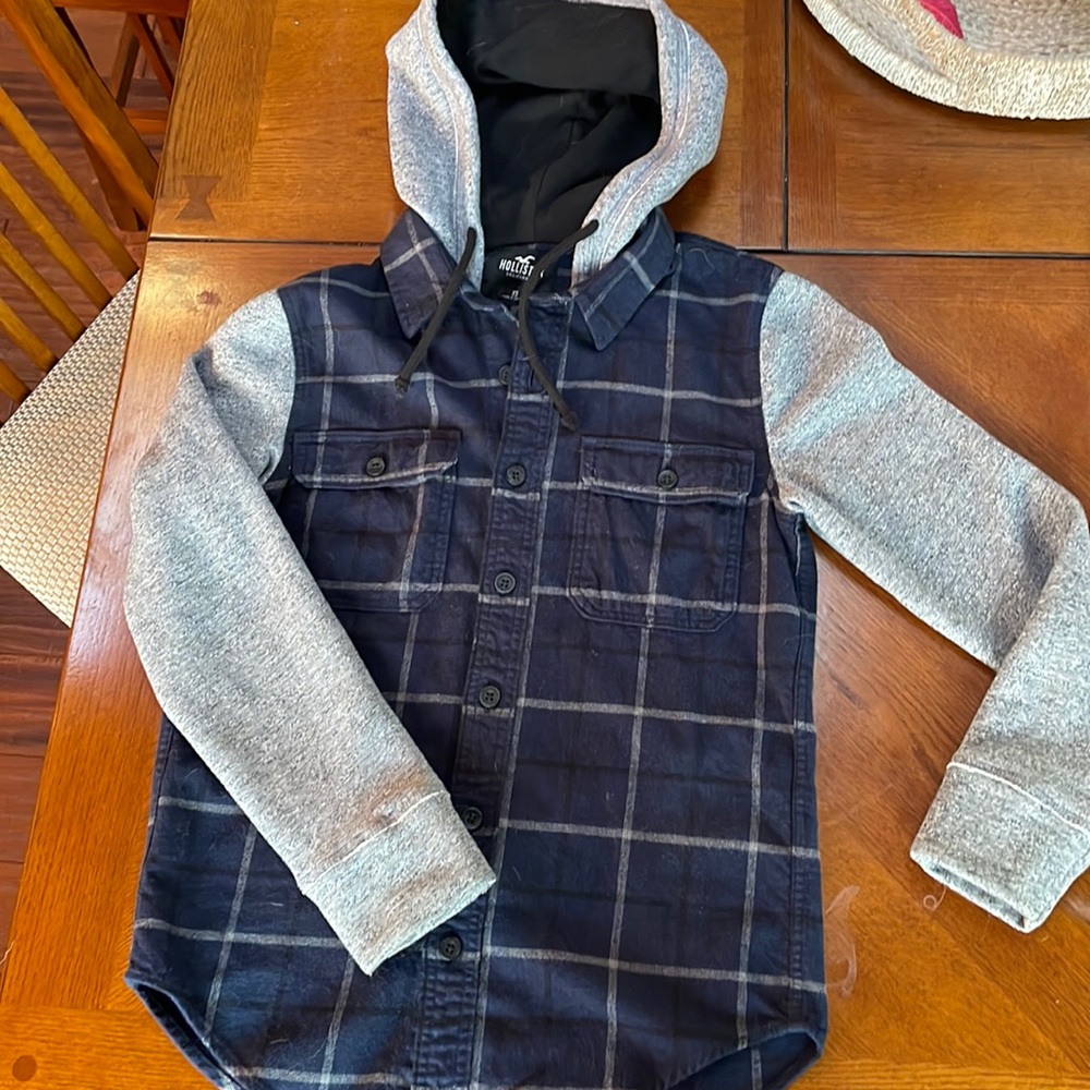 Hollister flannel button up hoodie